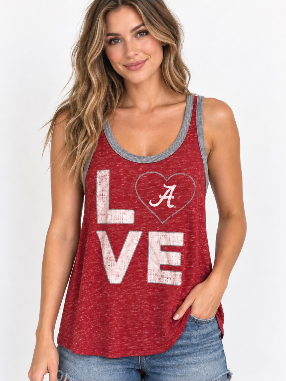 Alabama Crimson Tide Colosseum LOVE Graphic Tank Top Red Gray Women’s M